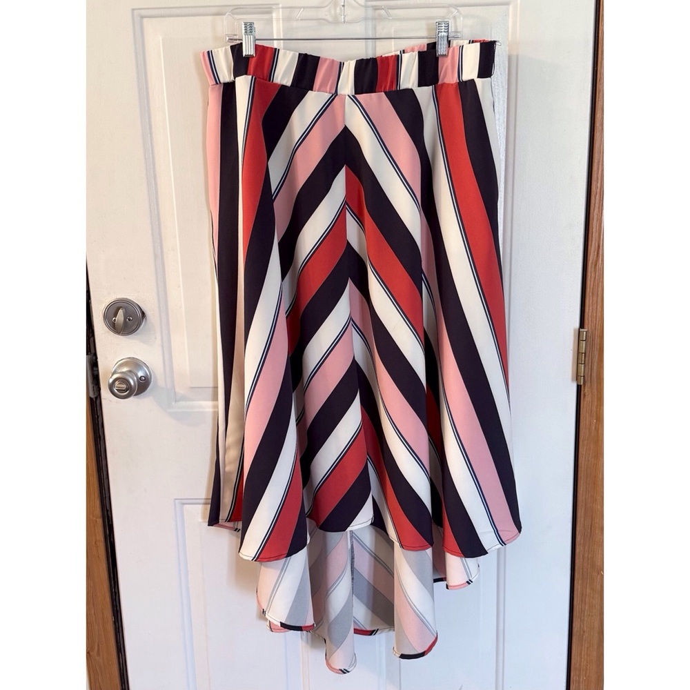Lane Bryant High Low Striped Skirt - Red, Pink, Cream